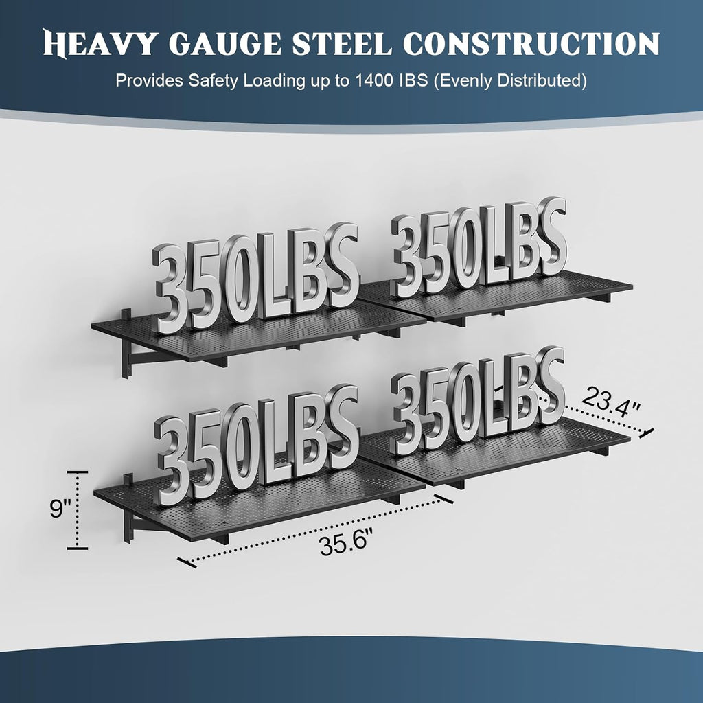 4pc Black Heavy Duty Garage Wall Shelves