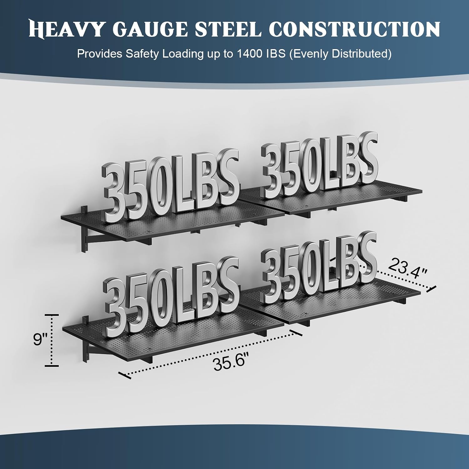 4pc Black Heavy Duty Garage Wall Shelves
