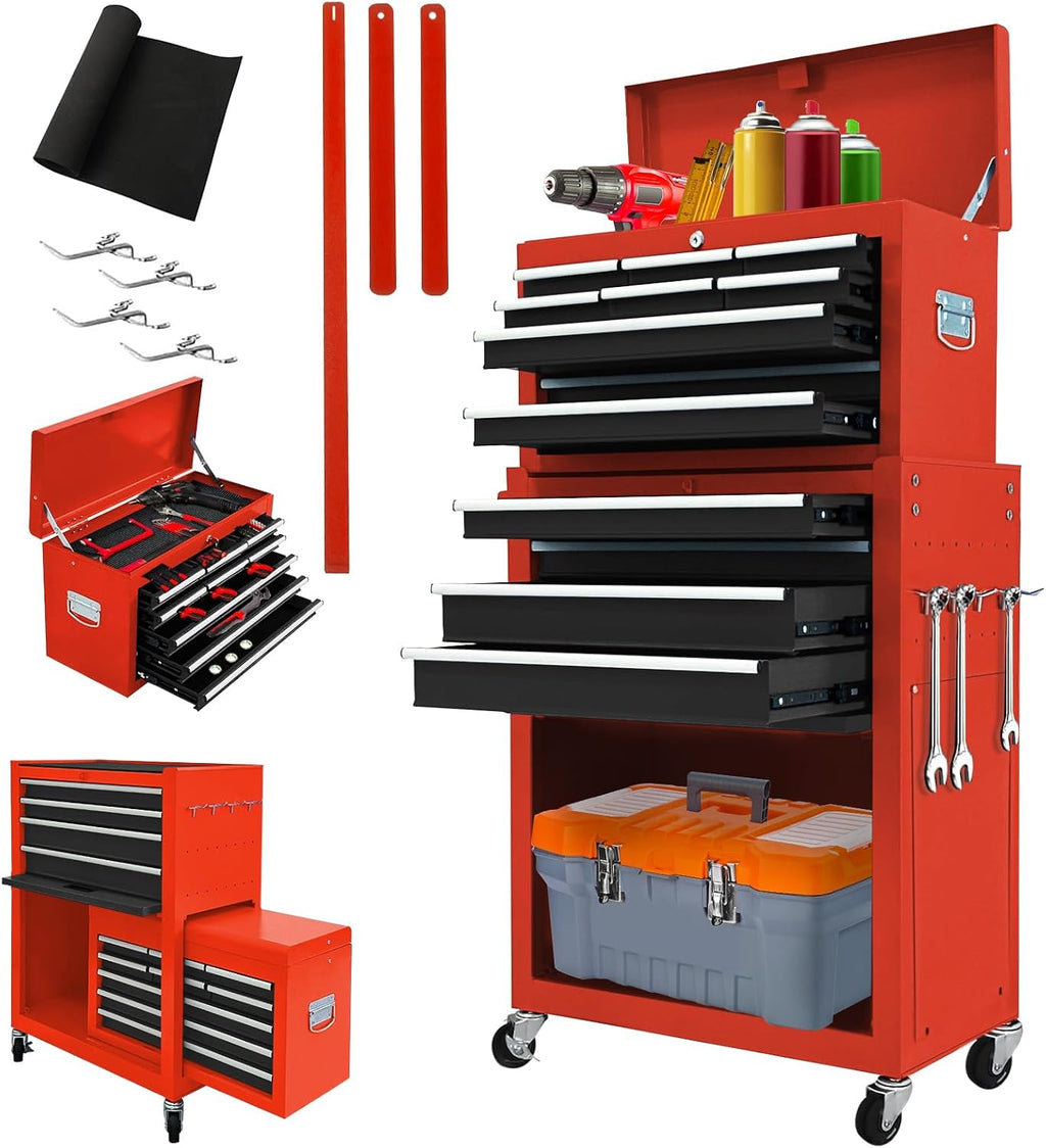 Black Red Rolling 13 Drawer Tool Chest