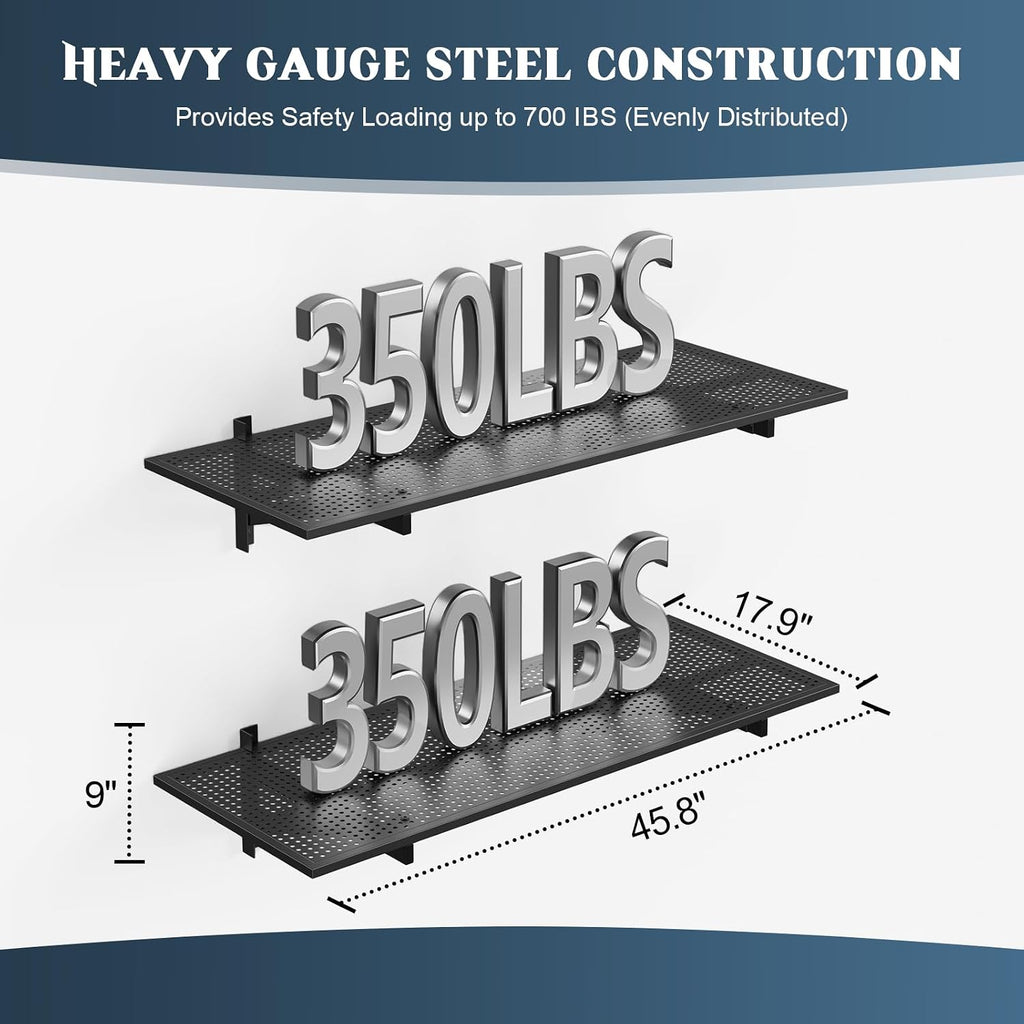 2pc Black Heavy Duty Garage Wall Shelves