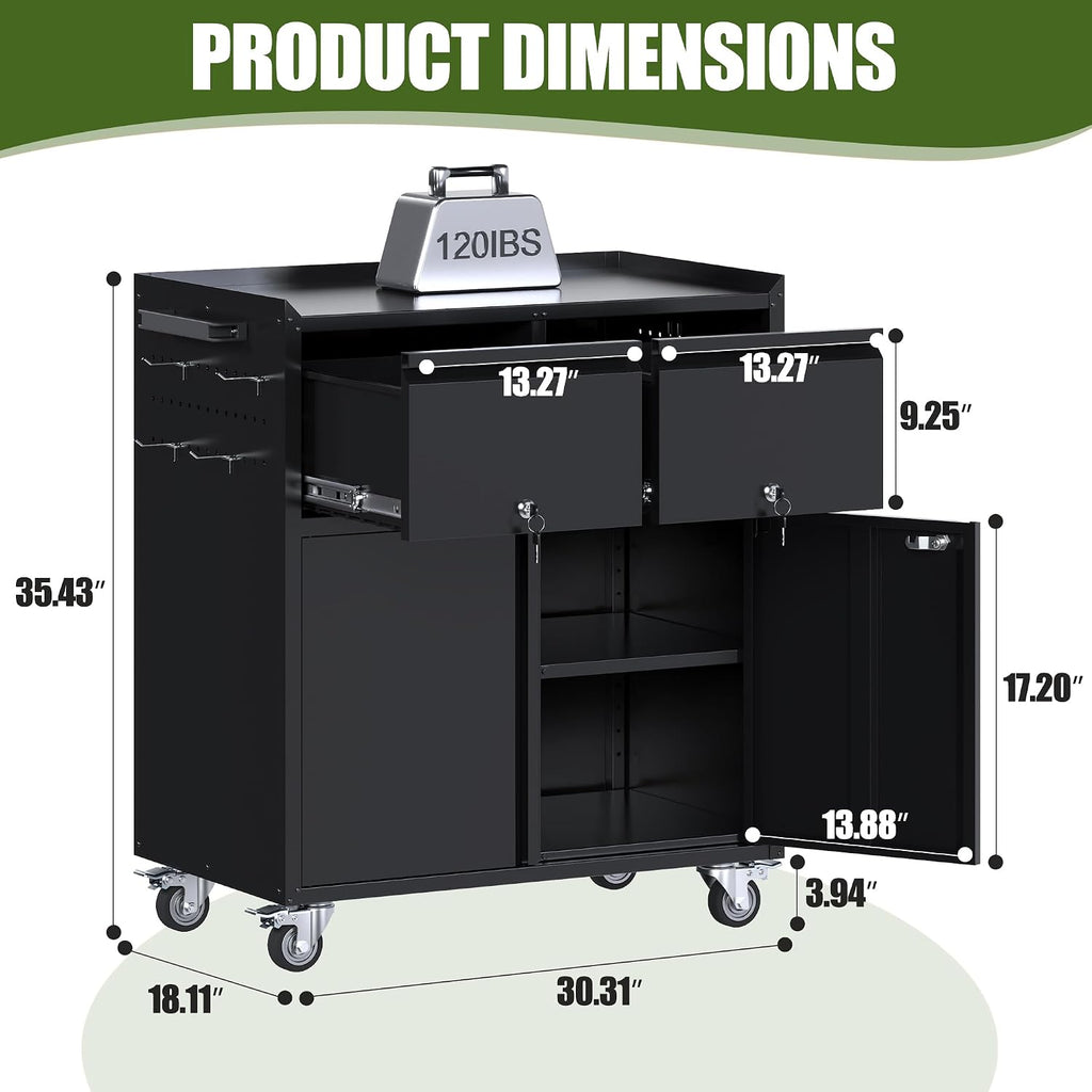 Rolling Black Lockable Garage Cabinet