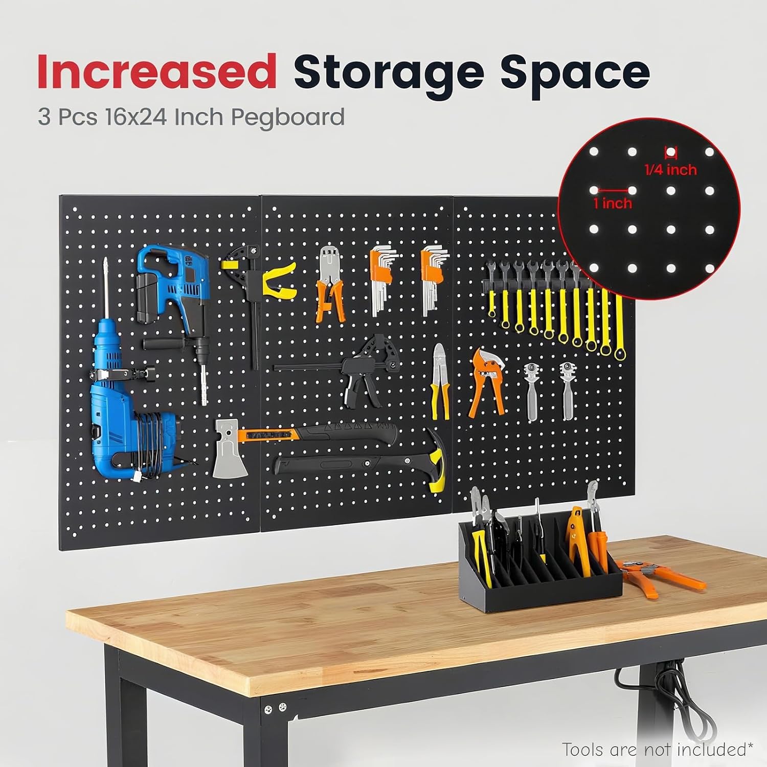 Adjustable Height Rubberwood Top Workbench with Pegboard