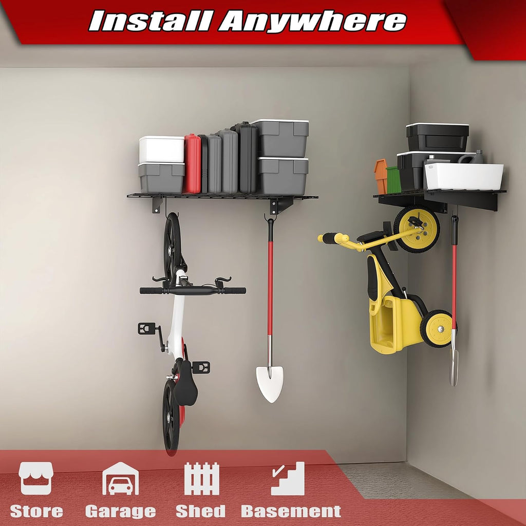 2pc Black Garage Wall Floating Shelves