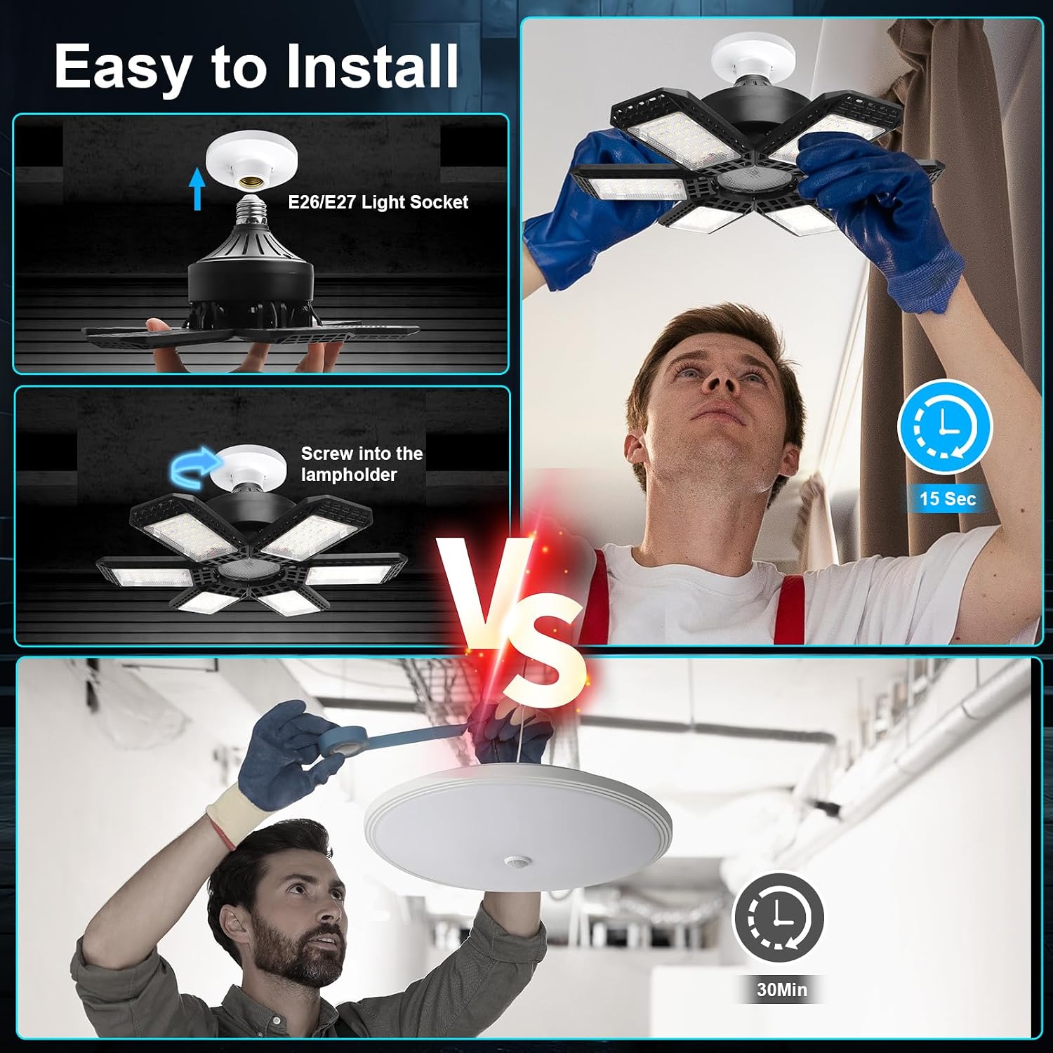 4-Pack Deformable LED Garage Lights