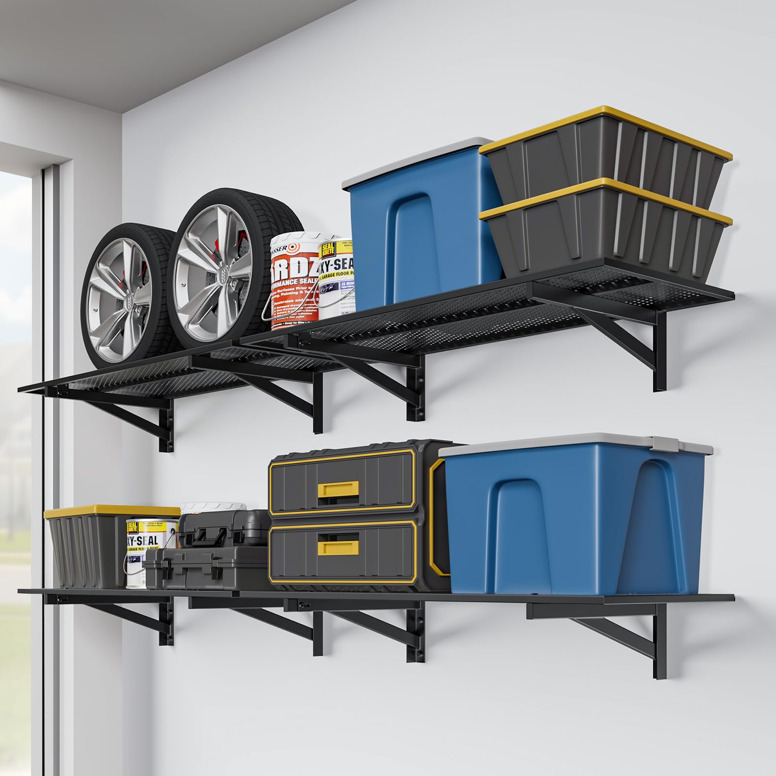 4pc Black Heavy Duty Garage Wall Shelves
