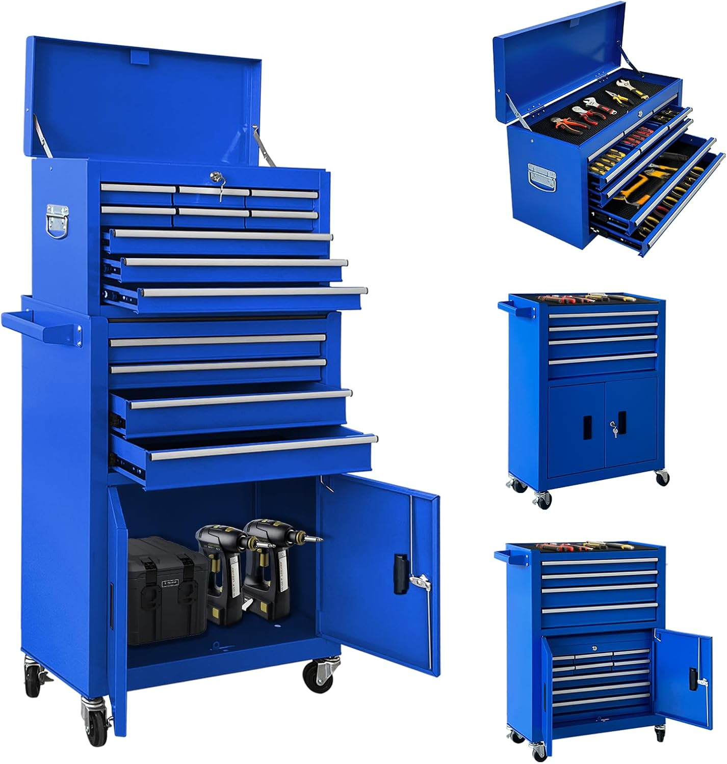 Blue 2-in-1 Rolling 13 Drawer Tool Chest