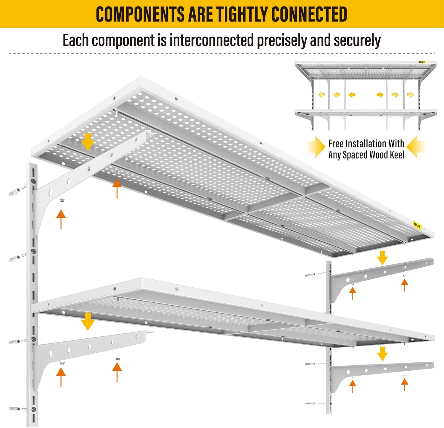 White 2-Tier Adjustable Wall Mount Garage Floating Shelves