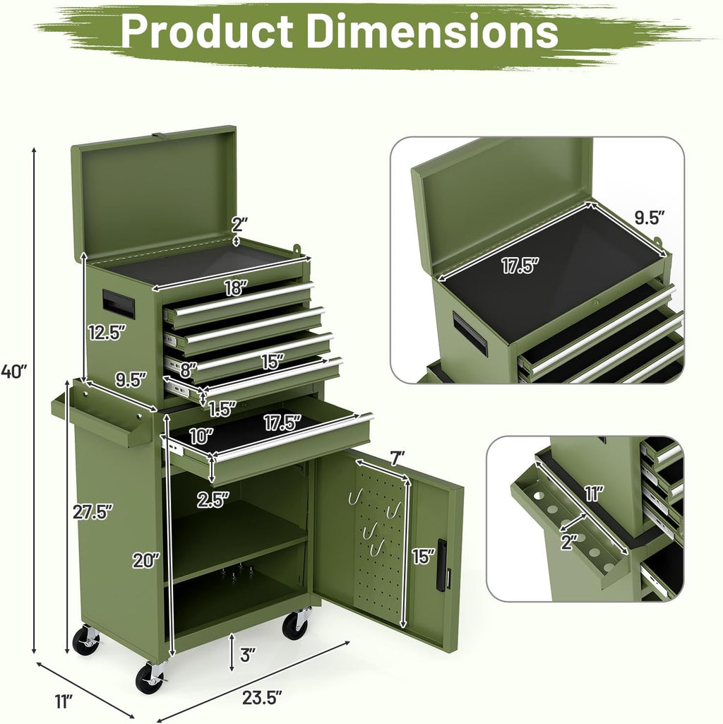 Rolling 5 Drawer Metal Tool Chest