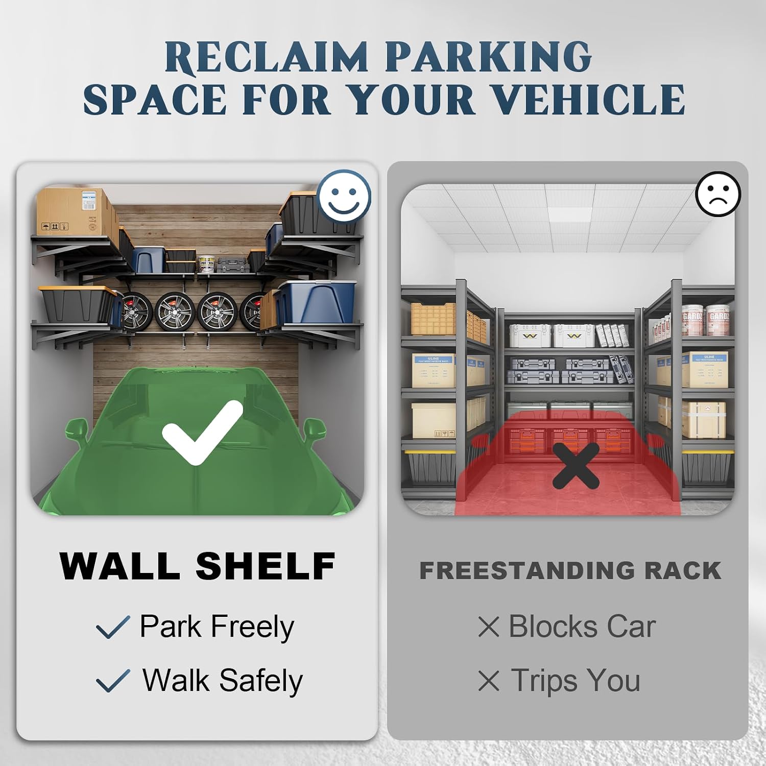 2 Pack Black Wall Mount Garage Floating Storage Shelves