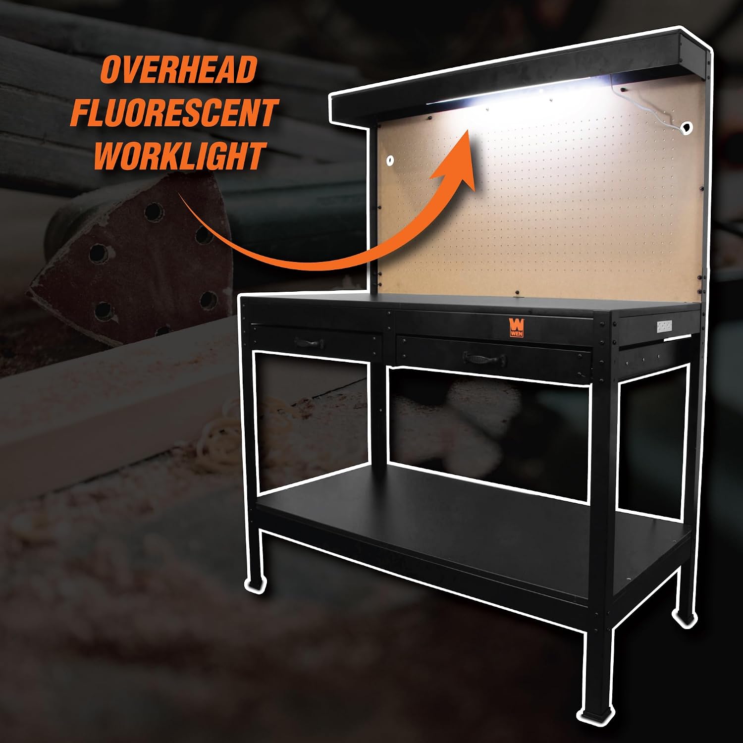 48 Inch Workbench with Power Outlets & Light, Black