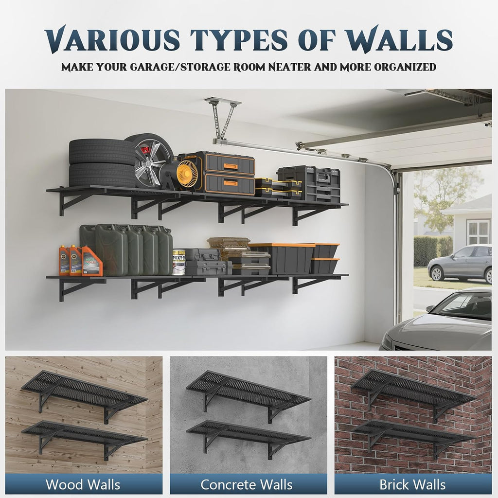 2pc Black Heavy Duty Garage Wall Shelves