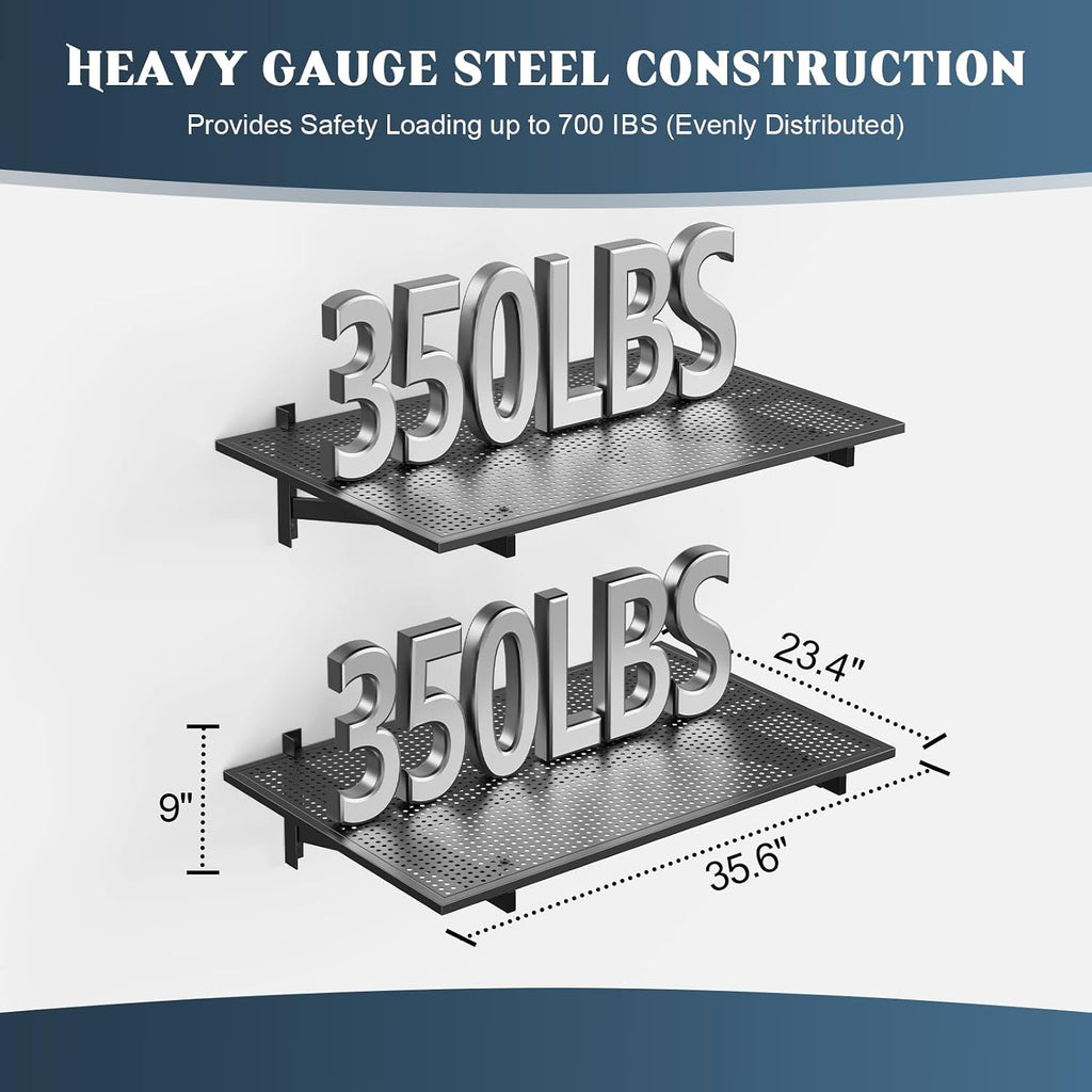 2 Pack Black Wall Mount Garage Floating Storage Shelves