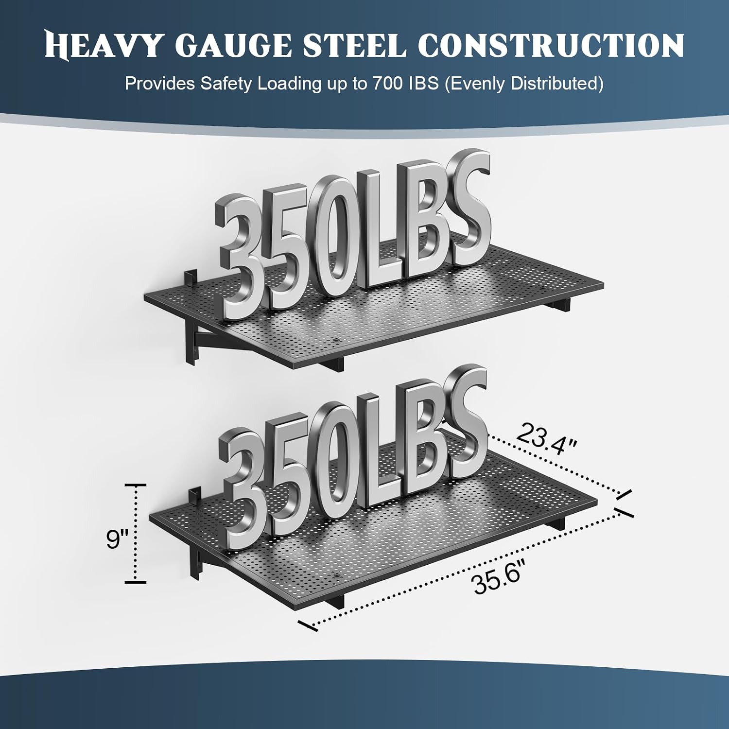 2 Pack Black Wall Mount Garage Floating Storage Shelves
