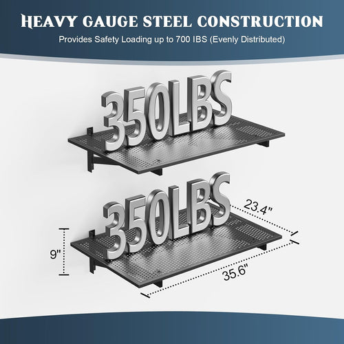 2 Pack Black Wall Mount Garage Floating Storage Shelves