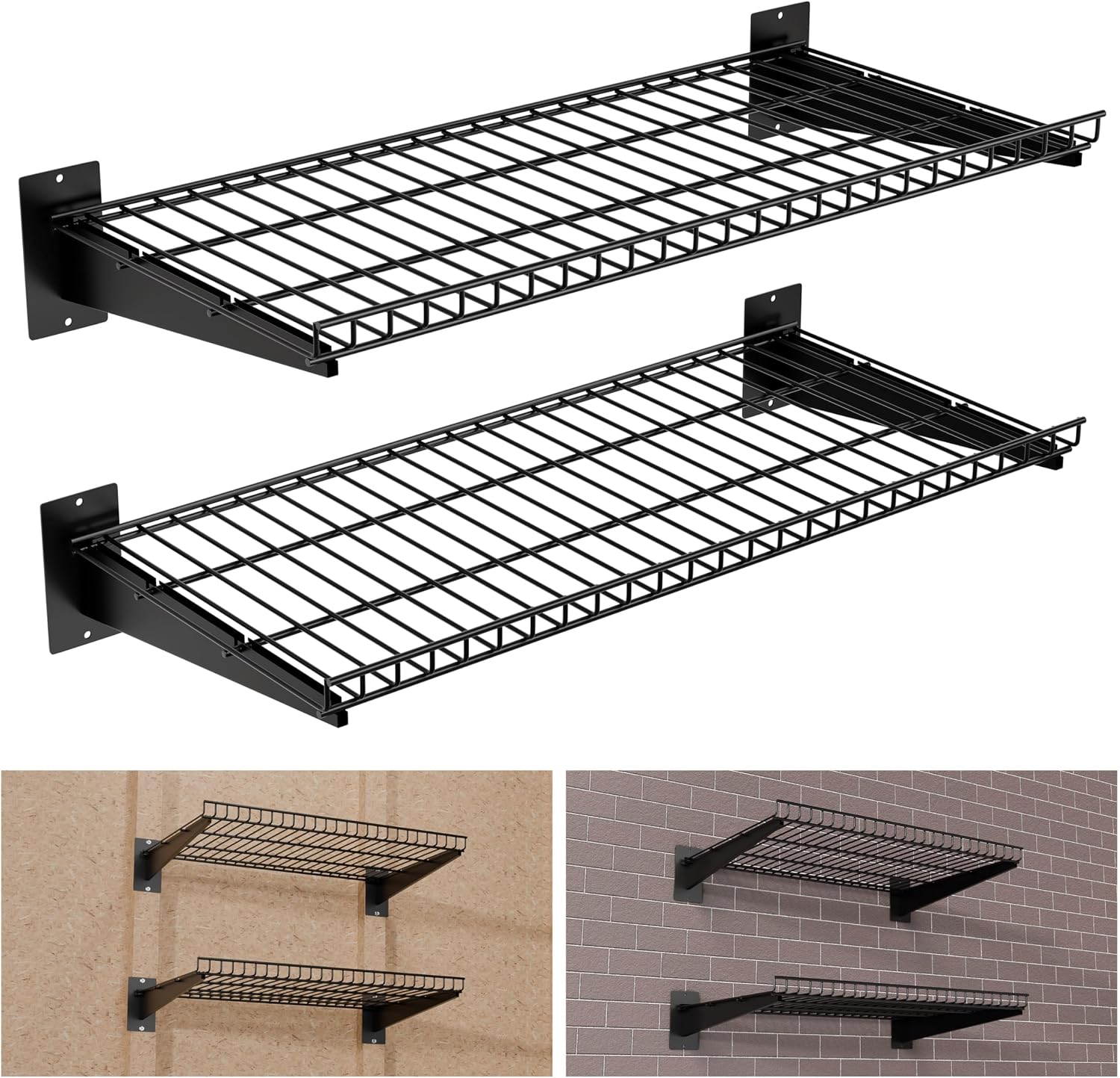 2 Pack Black Adjustable Wall Mount Garage Storage Shelves