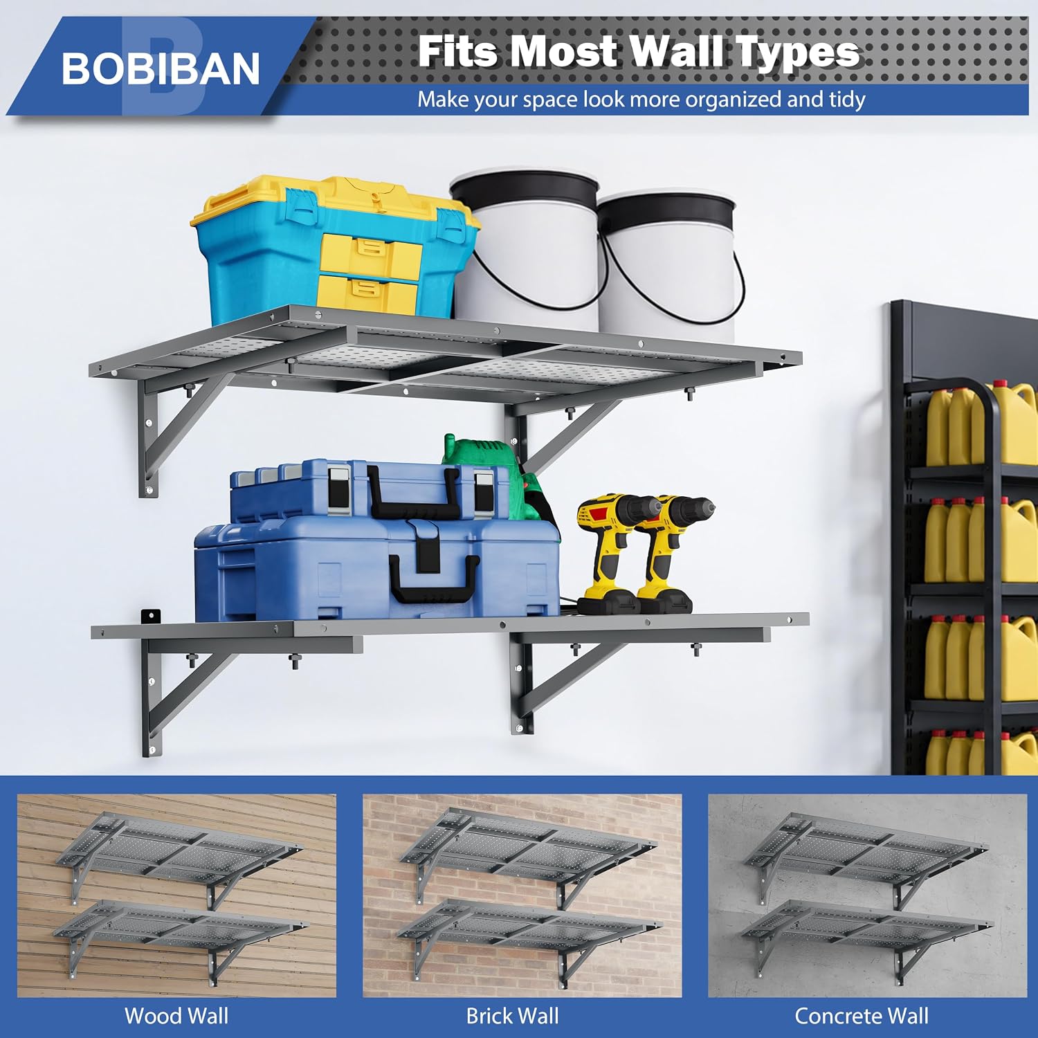 Gray Heavy Duty Wall Mount Garage Storage Shelves 2 Pack