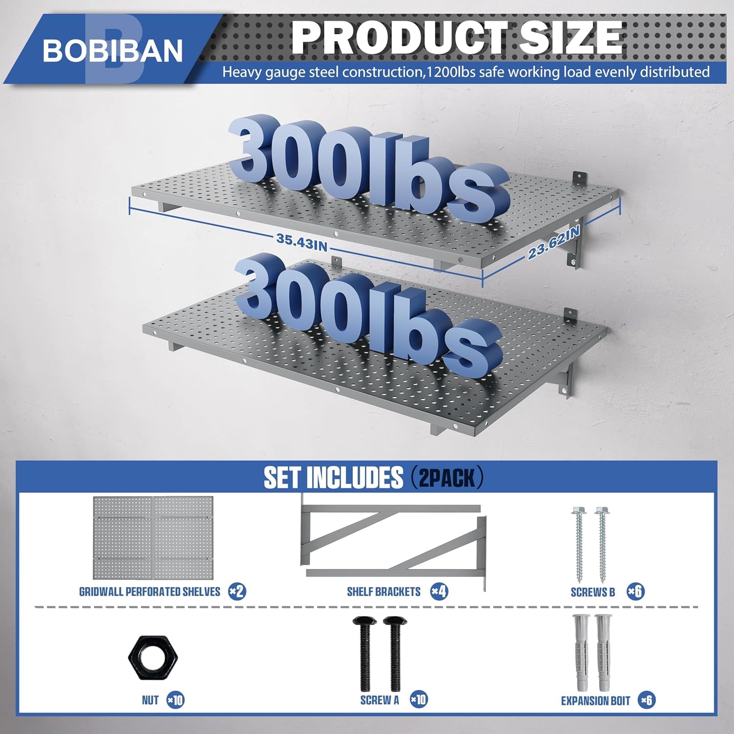 Gray Heavy Duty Wall Mount Garage Storage Shelves 2 Pack