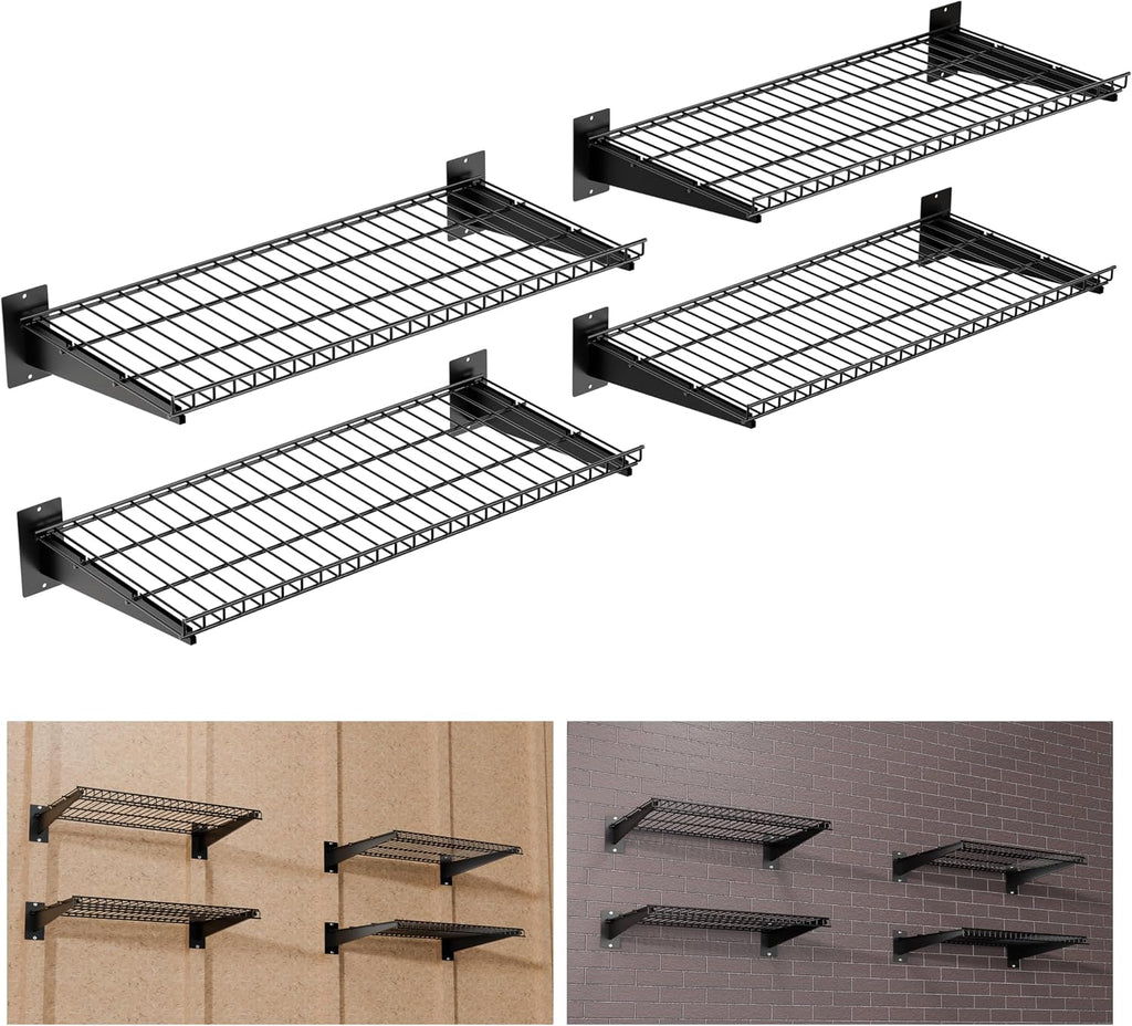 4pc Black Garage Wall Storage Shelves