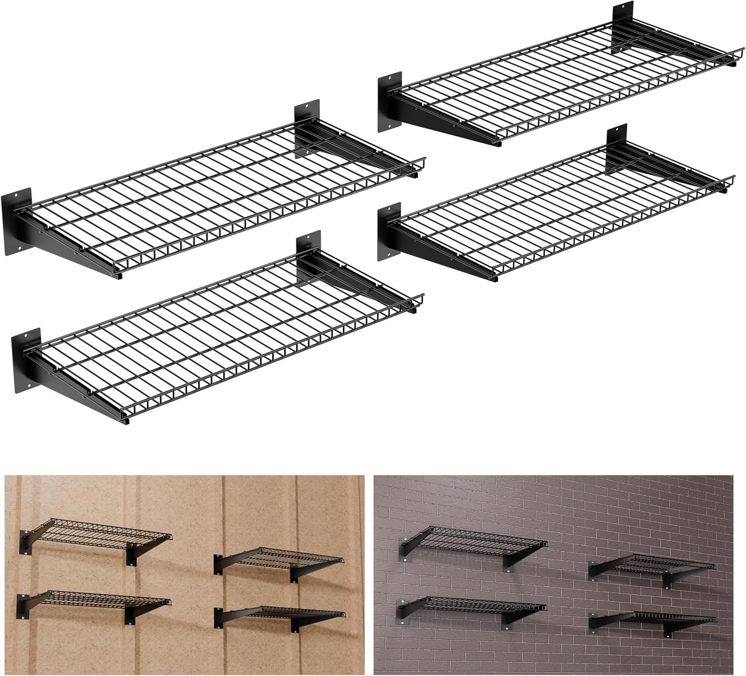 4pc Black Garage Wall Storage Shelves