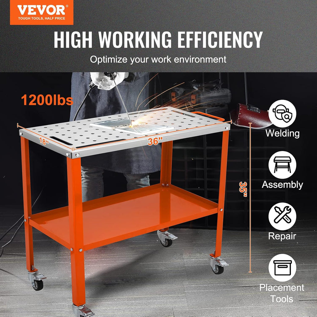 36×18 Inch Mobile Steel Welding Table 1200LBS