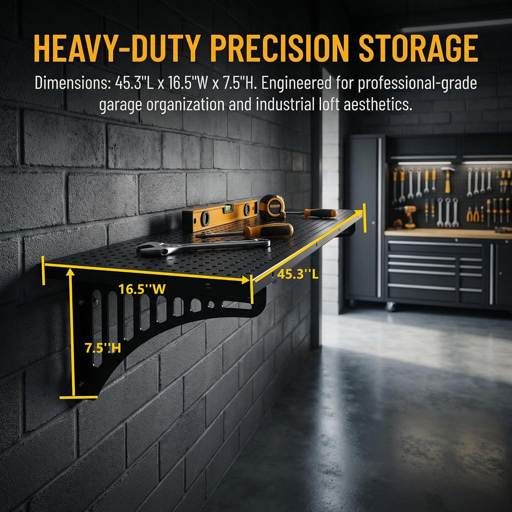 4 Pack Black Metal Garage Wall Storage Shelves with Hooks