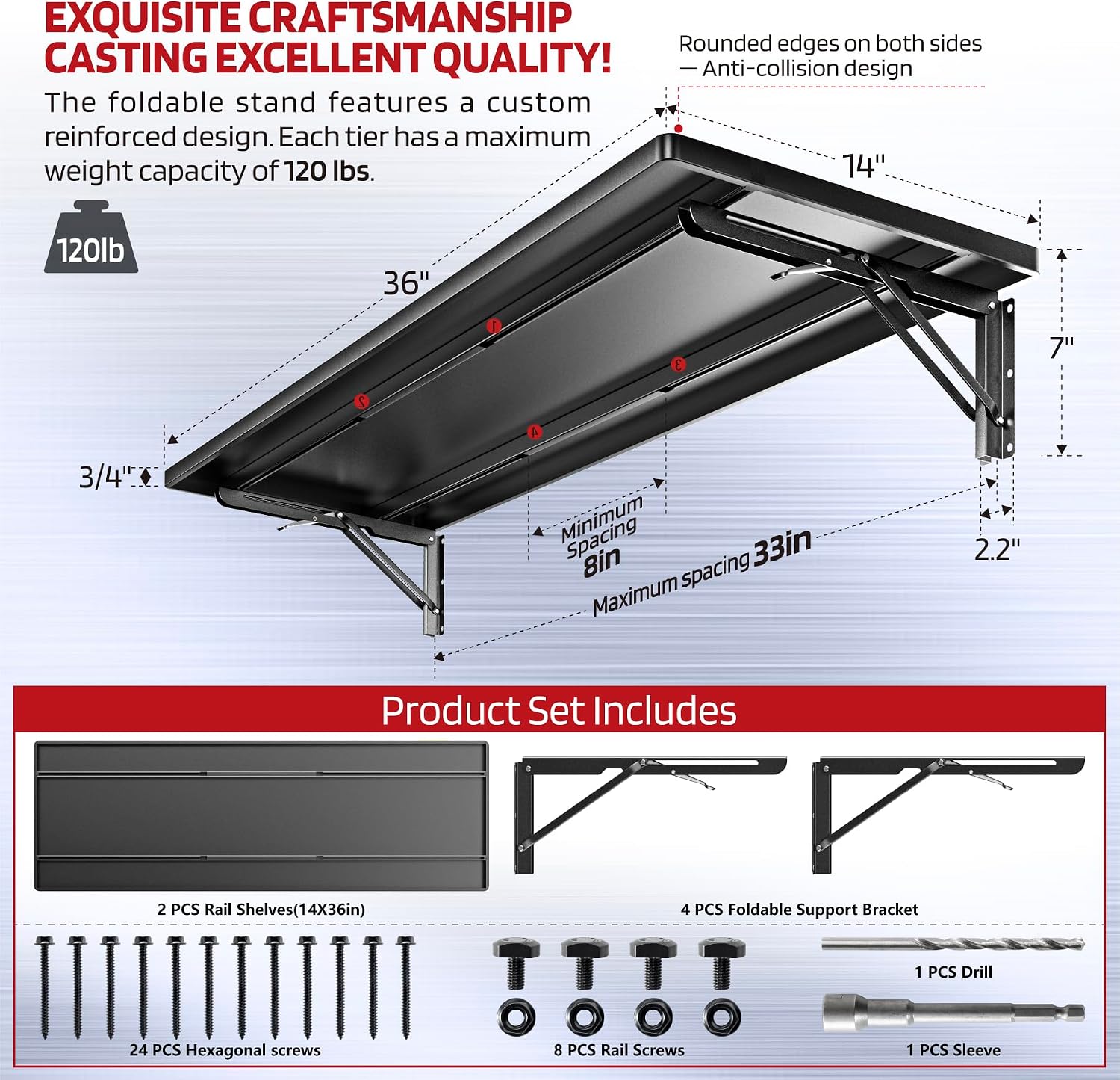 Black Foldable Wall Mount Garage Storage Shelf