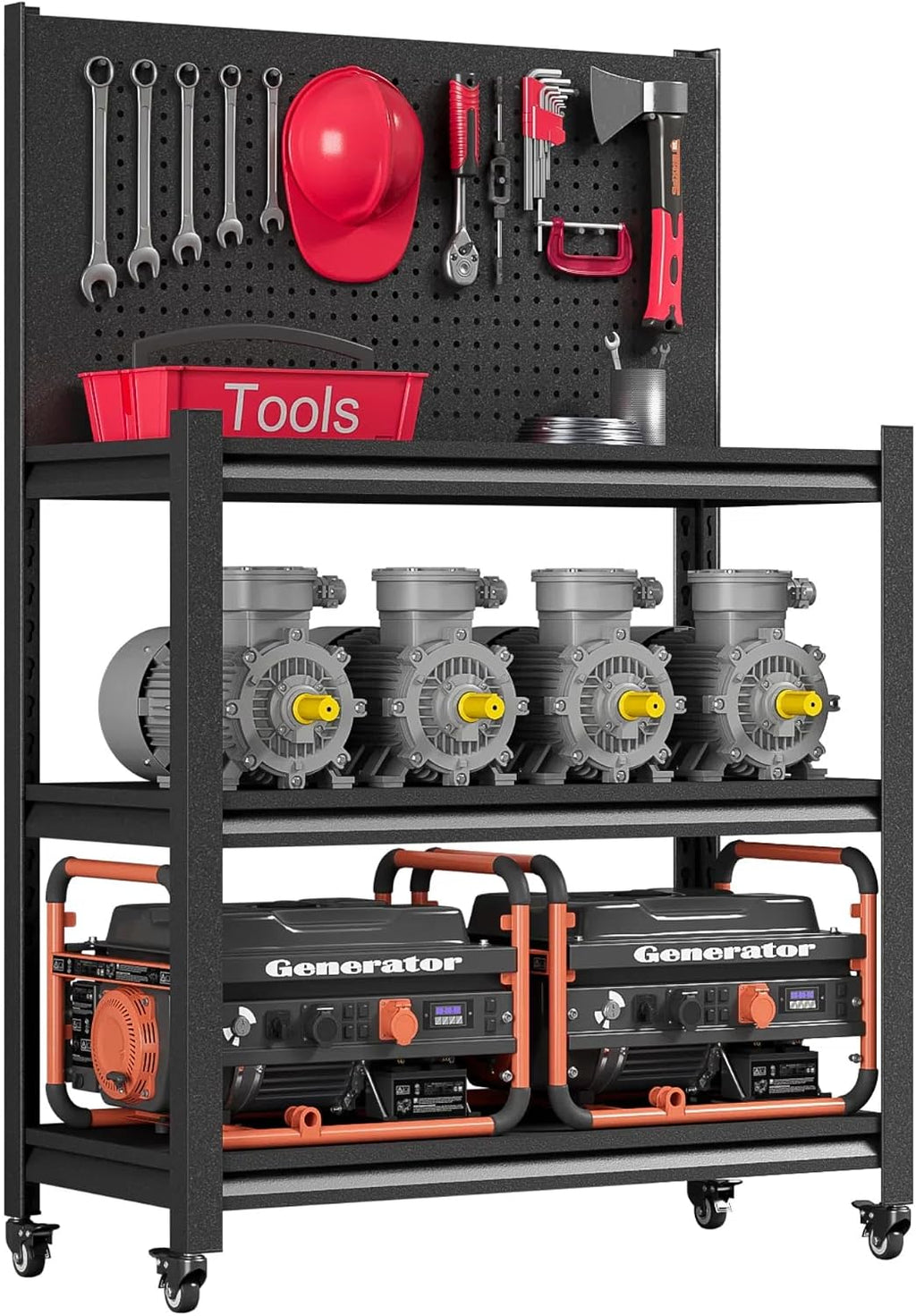 3-Tier Rolling Pegboard Metal Workbench
