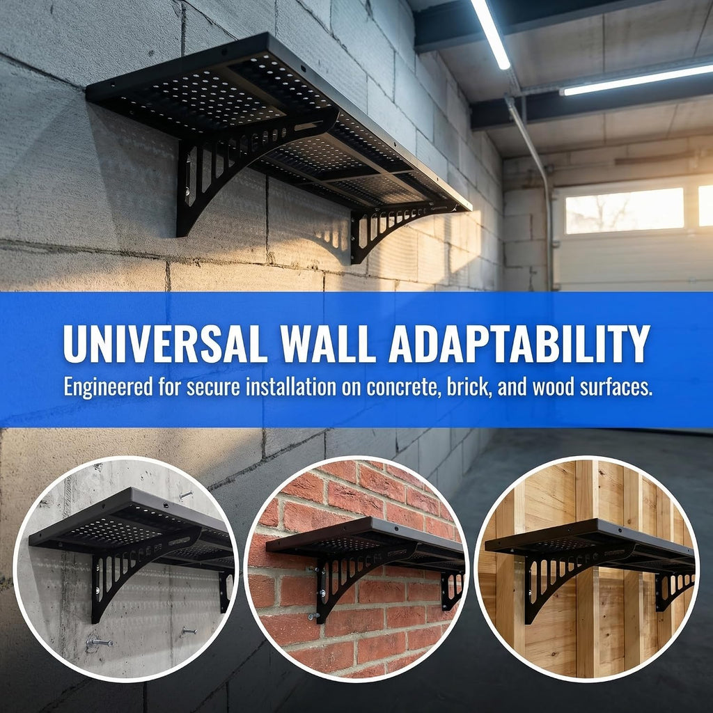 4 Pack Black Metal Garage Wall Storage Shelves with Hooks