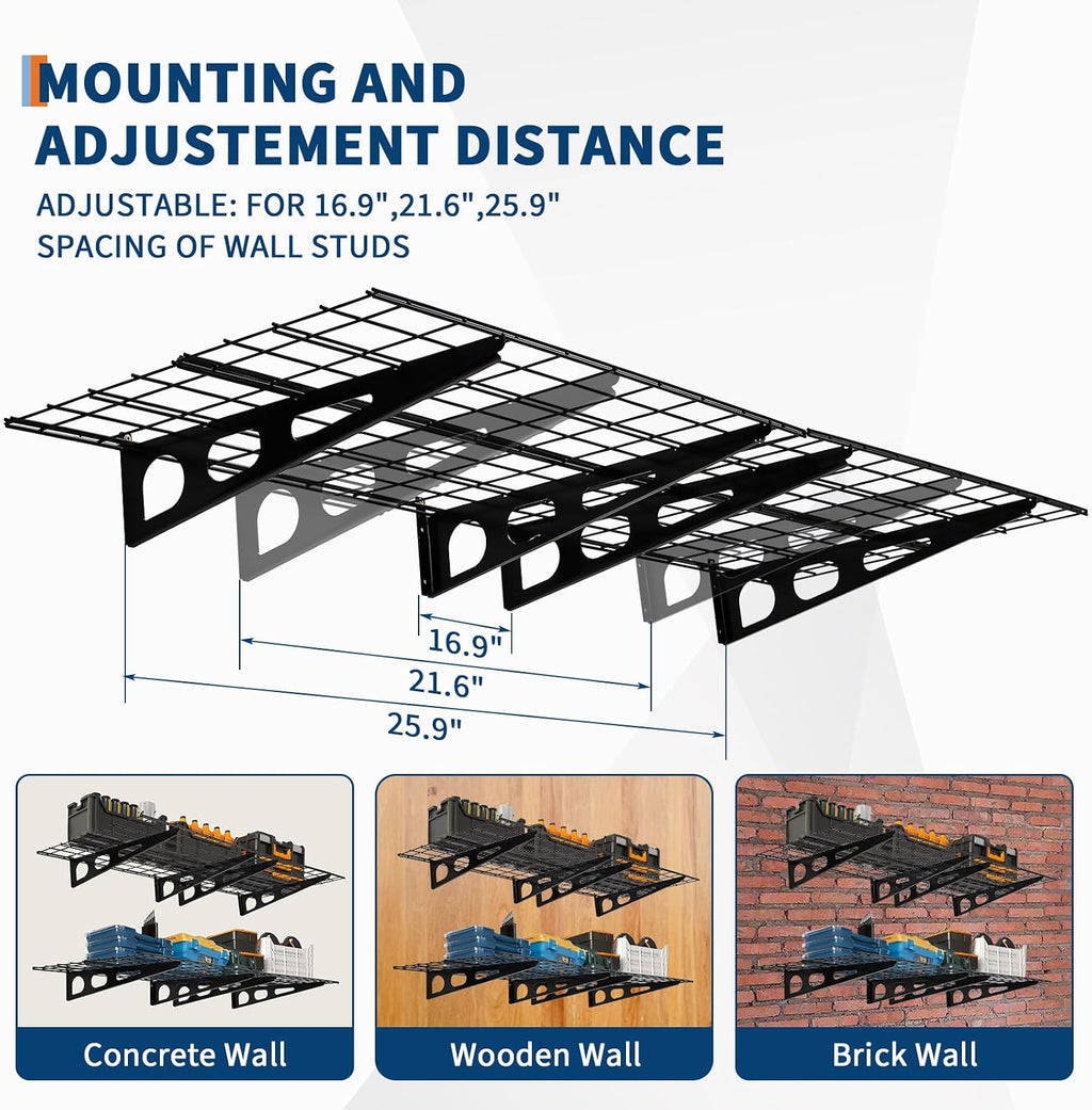 2pc Black Garage Wall Floating Storage Shelves