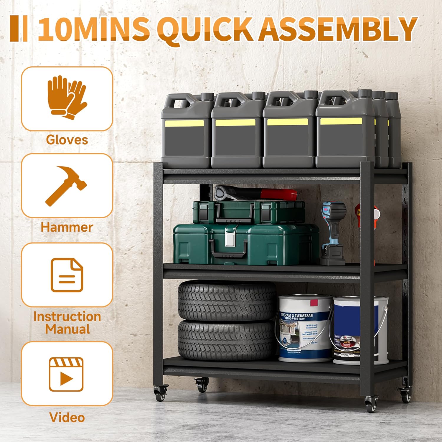 3-Tier Mobile Rolling Metal Workbench