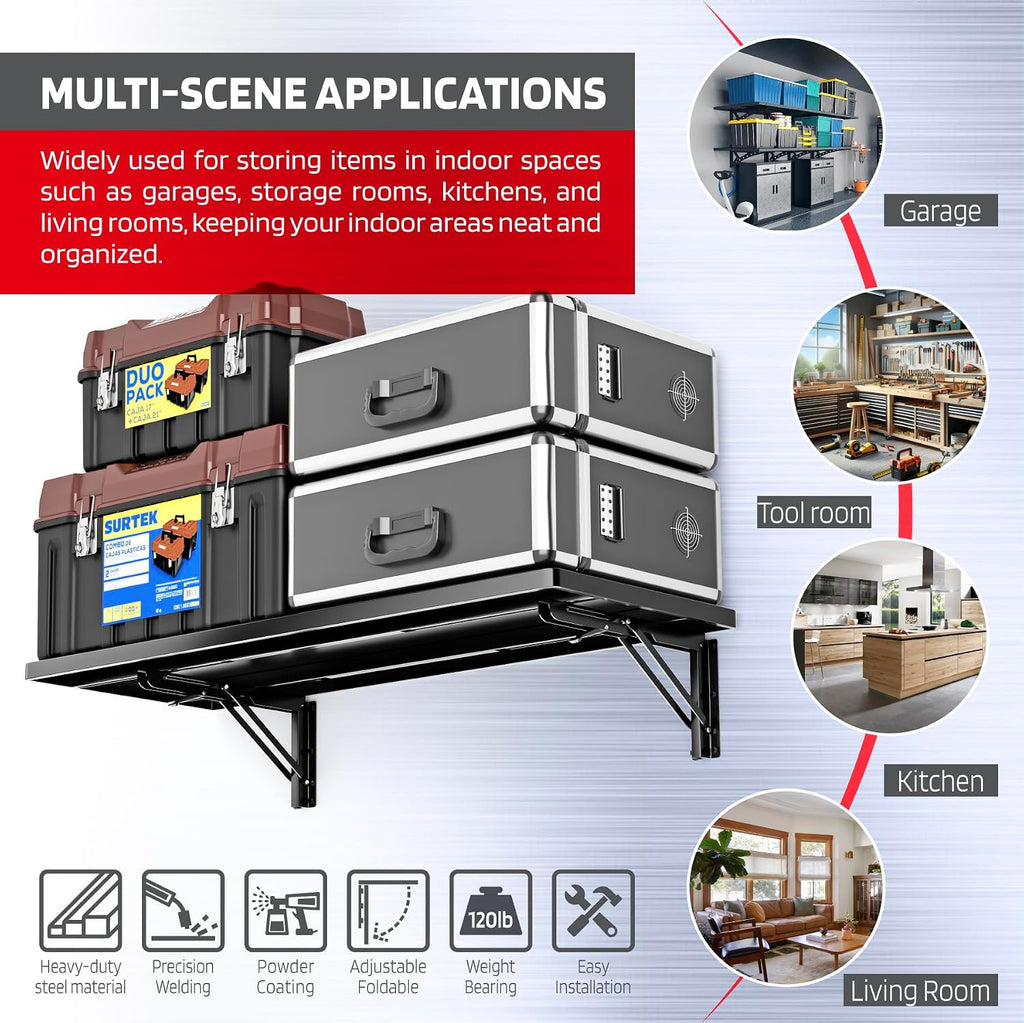 Black Foldable Wall Mount Garage Storage Shelf
