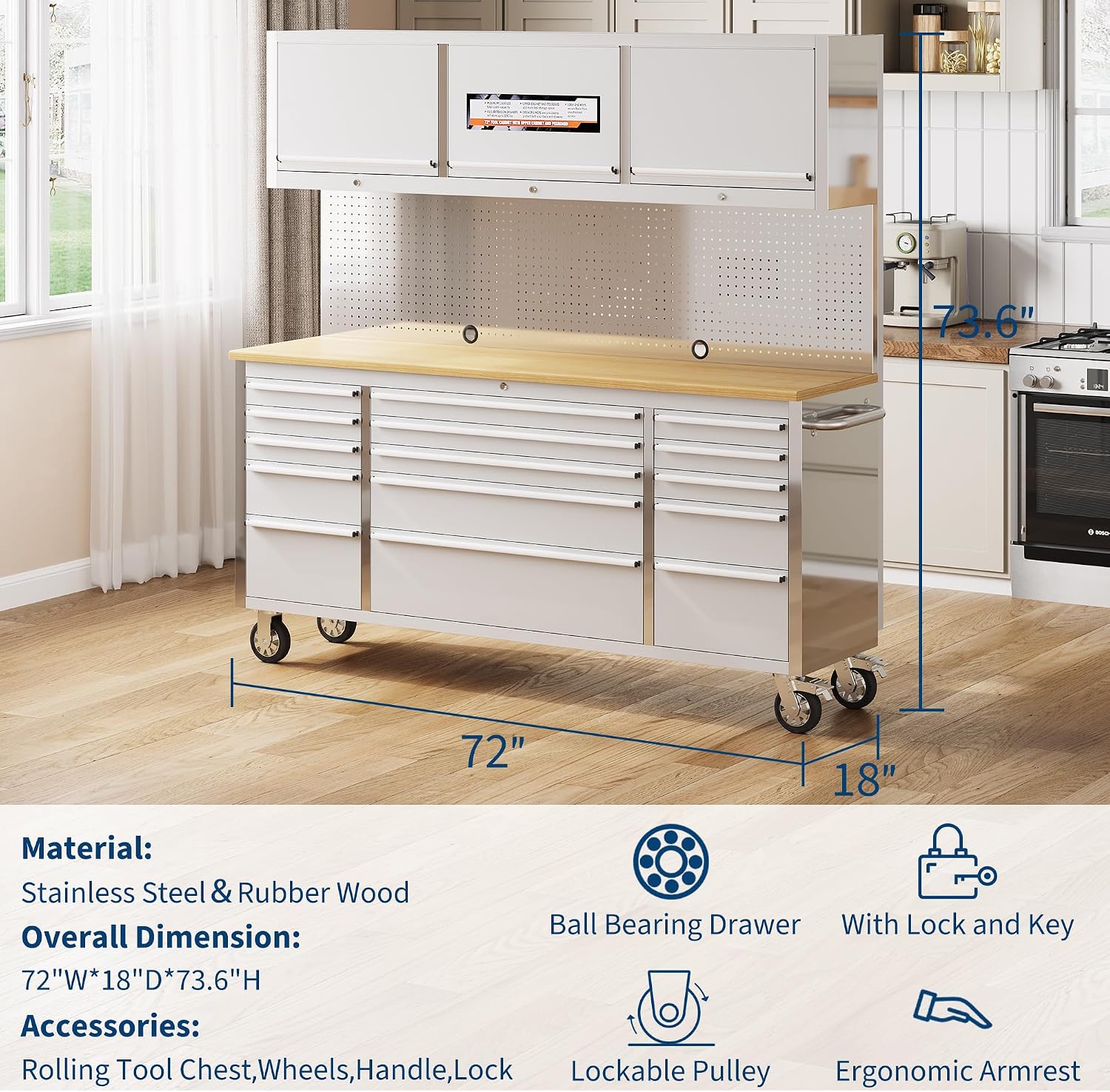 Silver 72" 15 Drawer Rolling Tool Chest