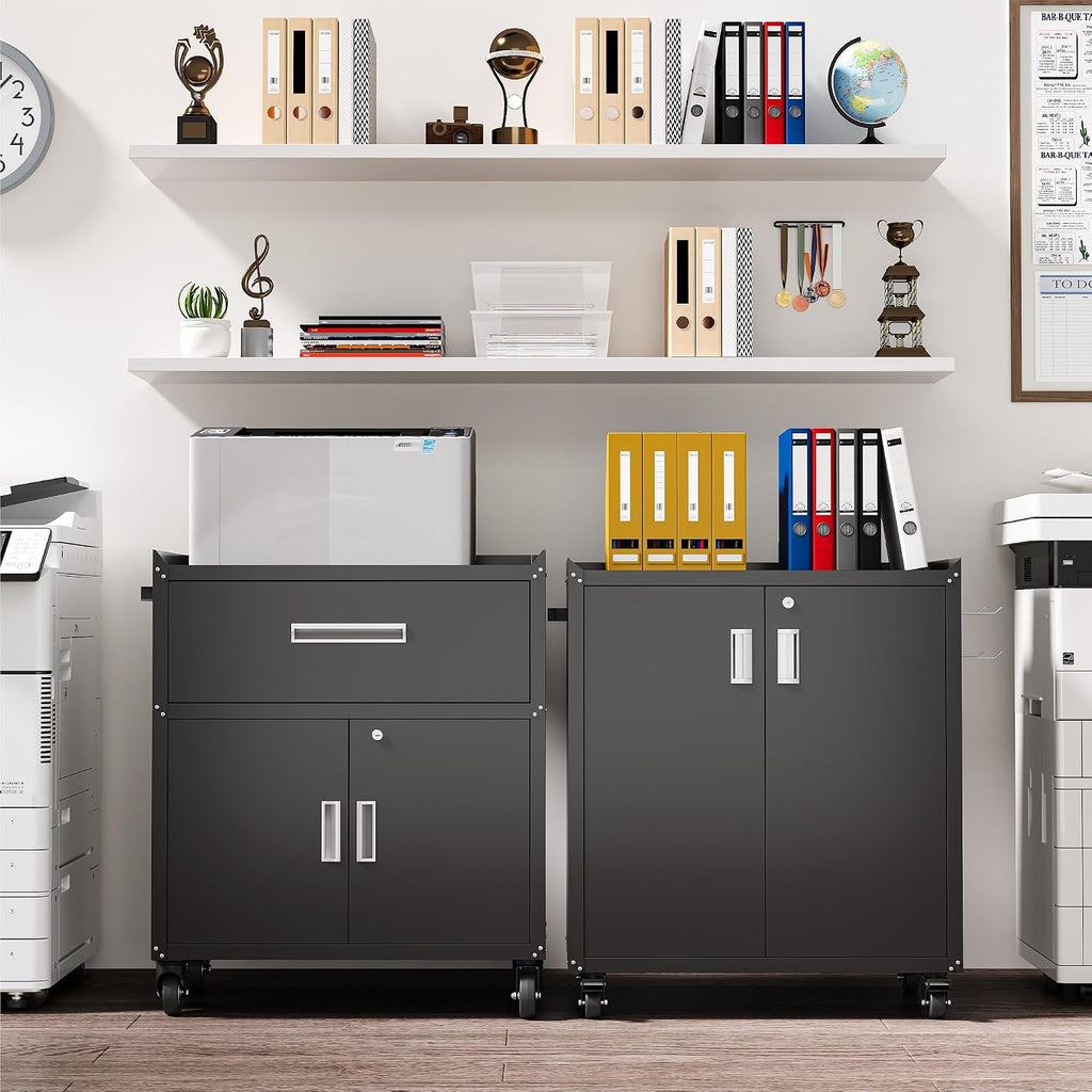 Black Rolling 2-Door Garage Storage Cabinet