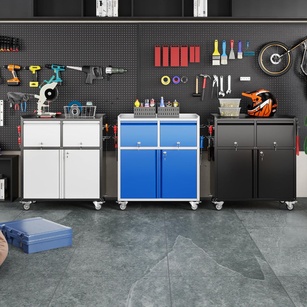 Rolling Black Lockable Garage Cabinet