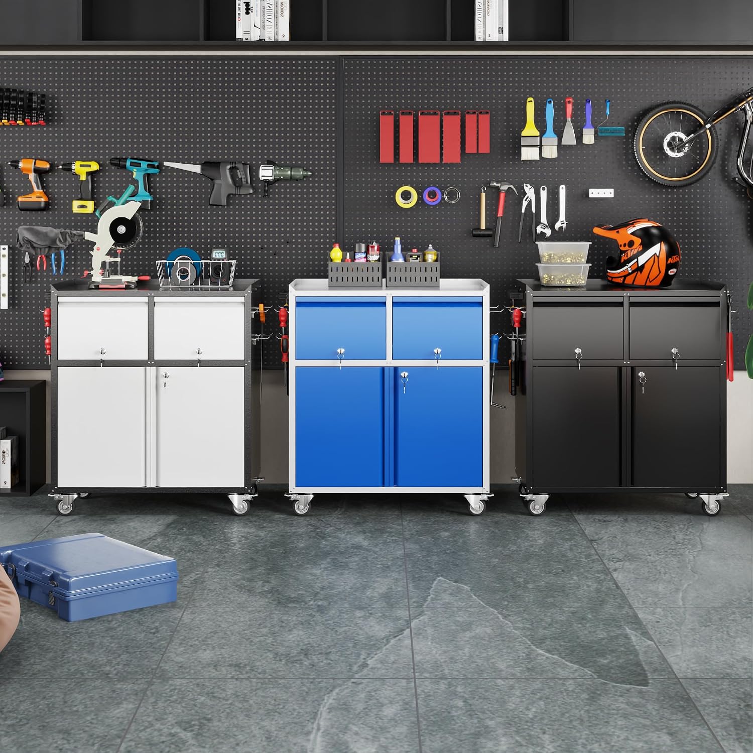 Rolling Black Lockable Garage Cabinet