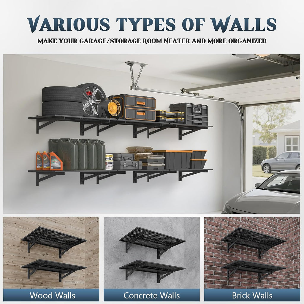 2 Pack Black Wall Mount Garage Floating Storage Shelves