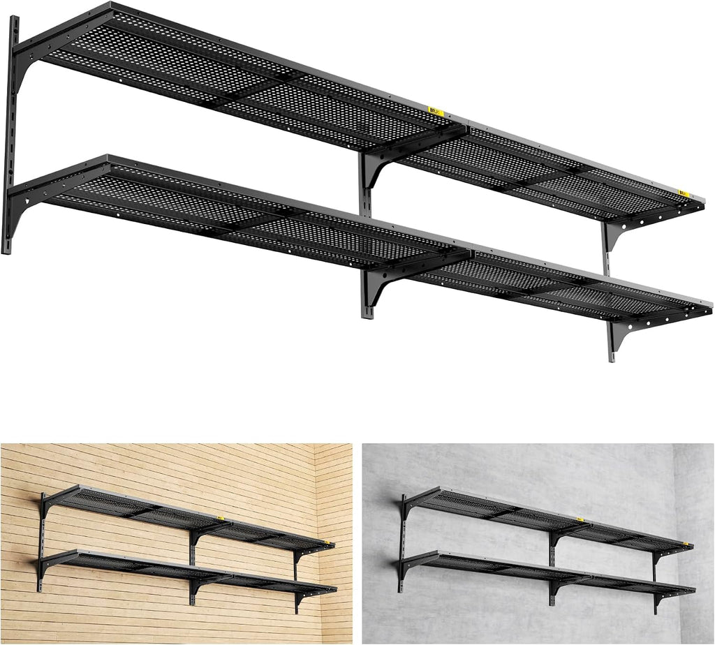 2pc Black 2-Tier Garage Wall Shelves