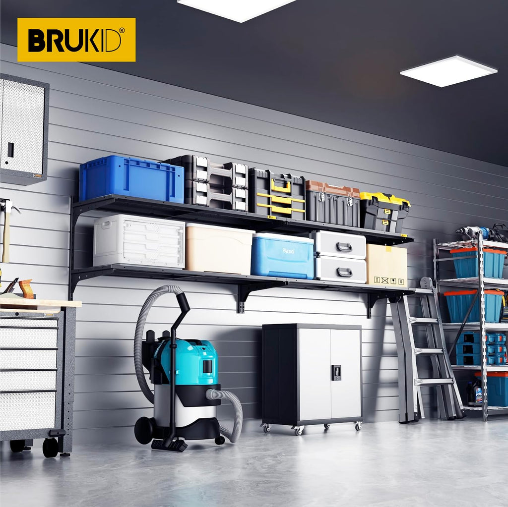 2pc Black 2-Tier Garage Wall Shelves