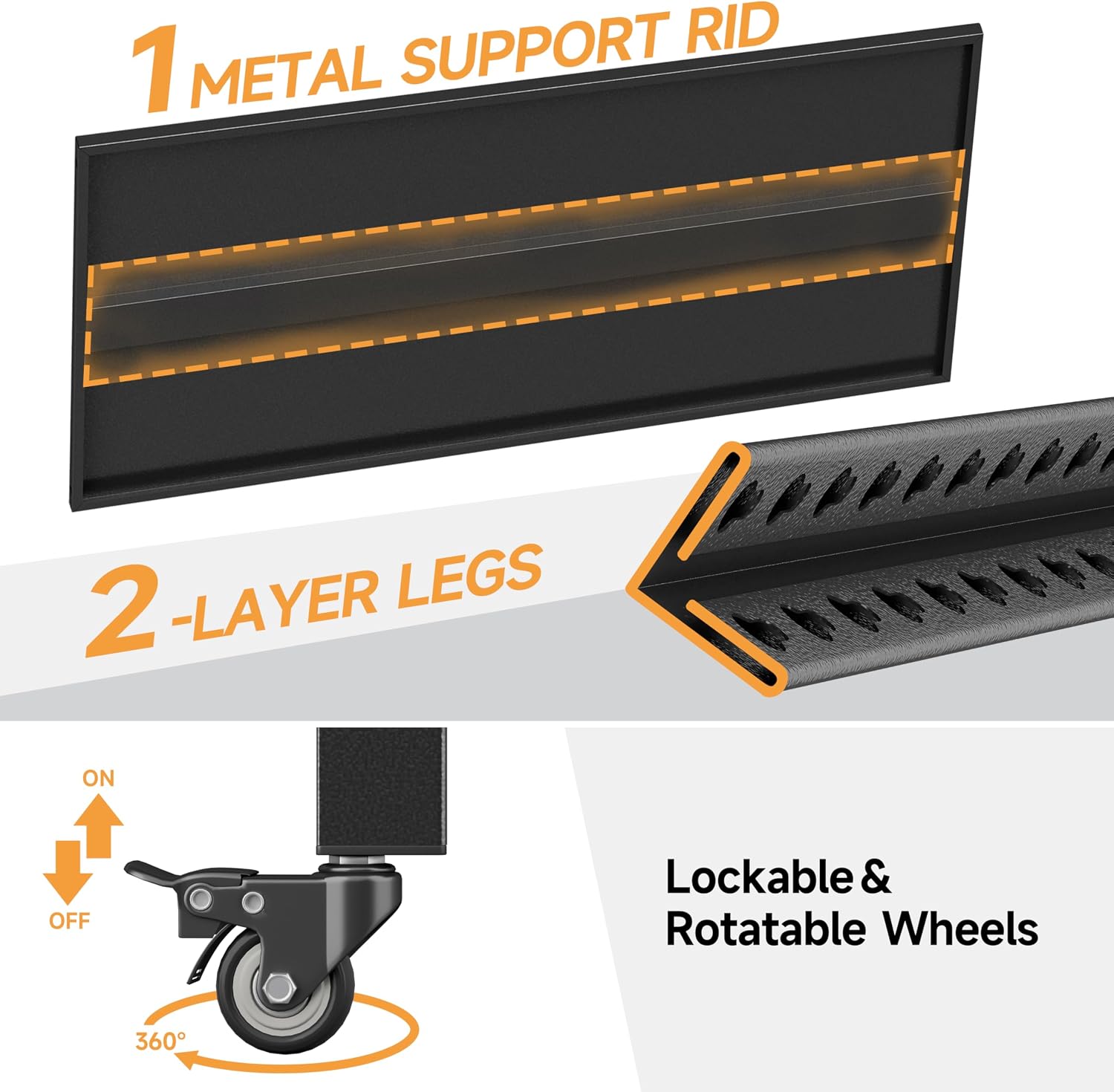 3-Tier Mobile Rolling Metal Workbench
