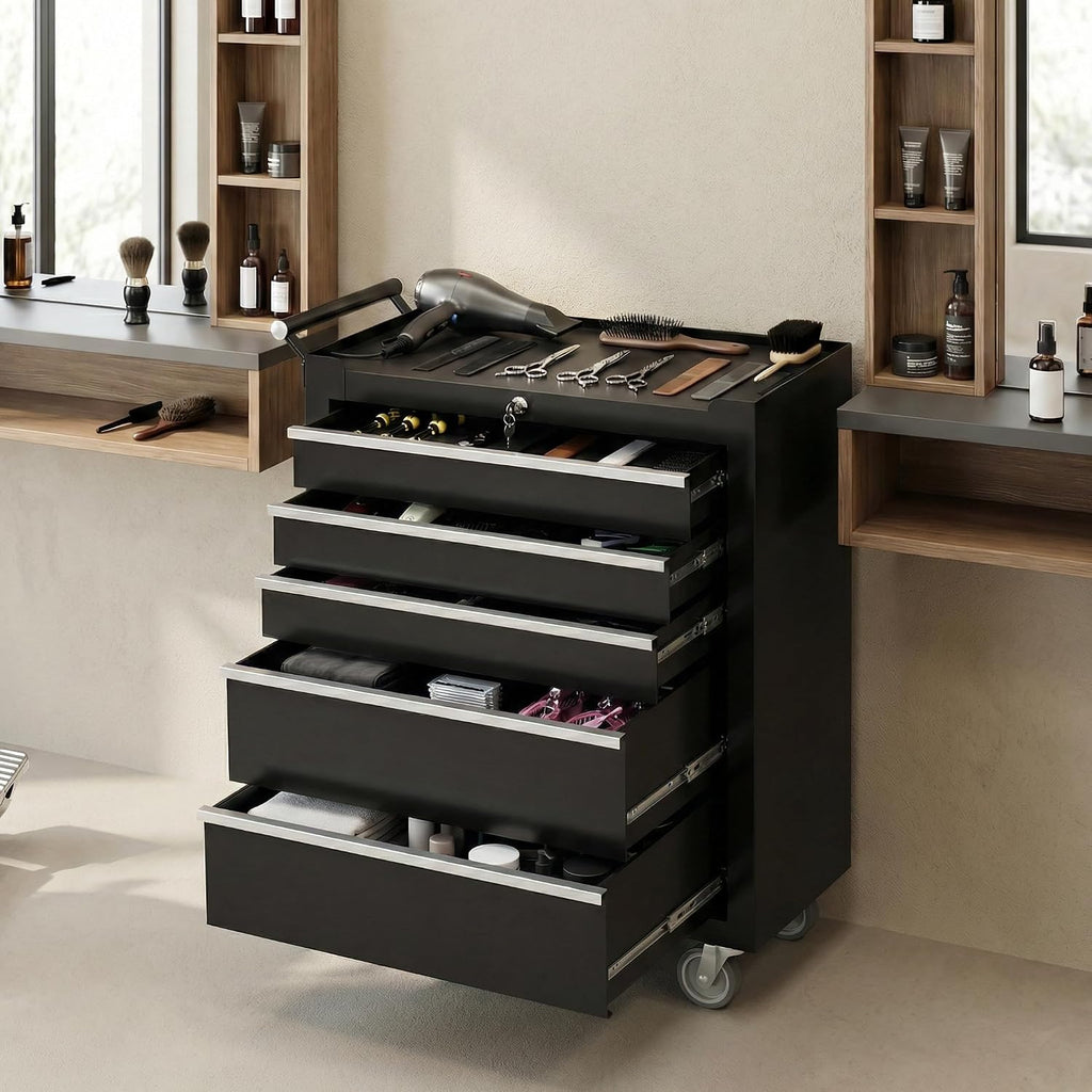 Rolling 5 Drawer Black Lockable Tool Chest