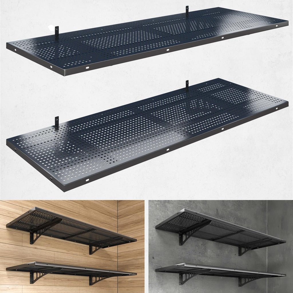 2pc Black Garage Wall Shelves with Hooks