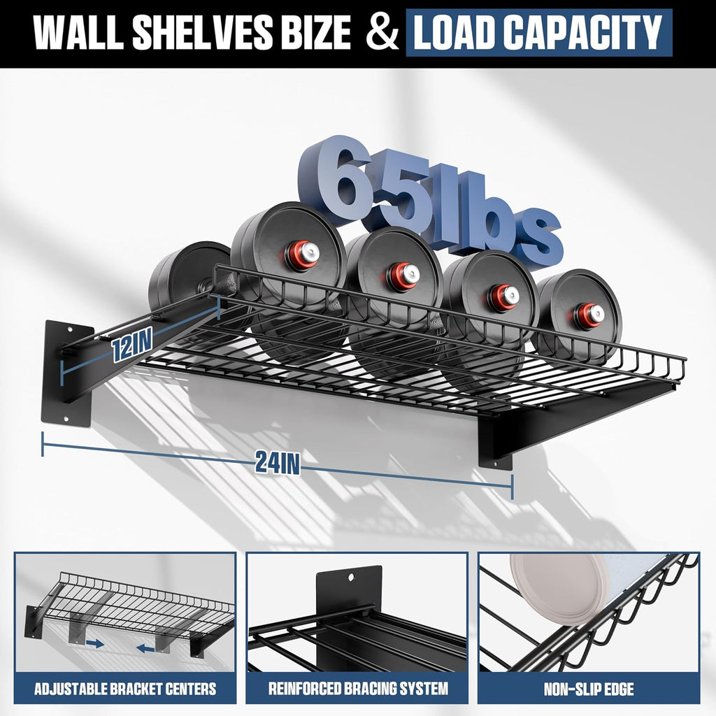 2 Pack Black Adjustable Wall Mount Garage Storage Shelves