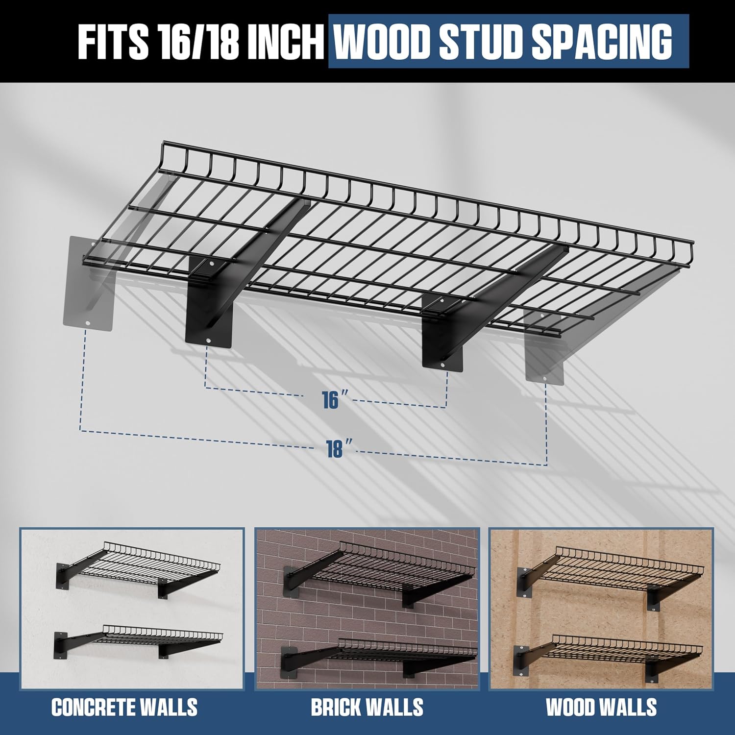 2 Pack Black Adjustable Wall Mount Garage Storage Shelves