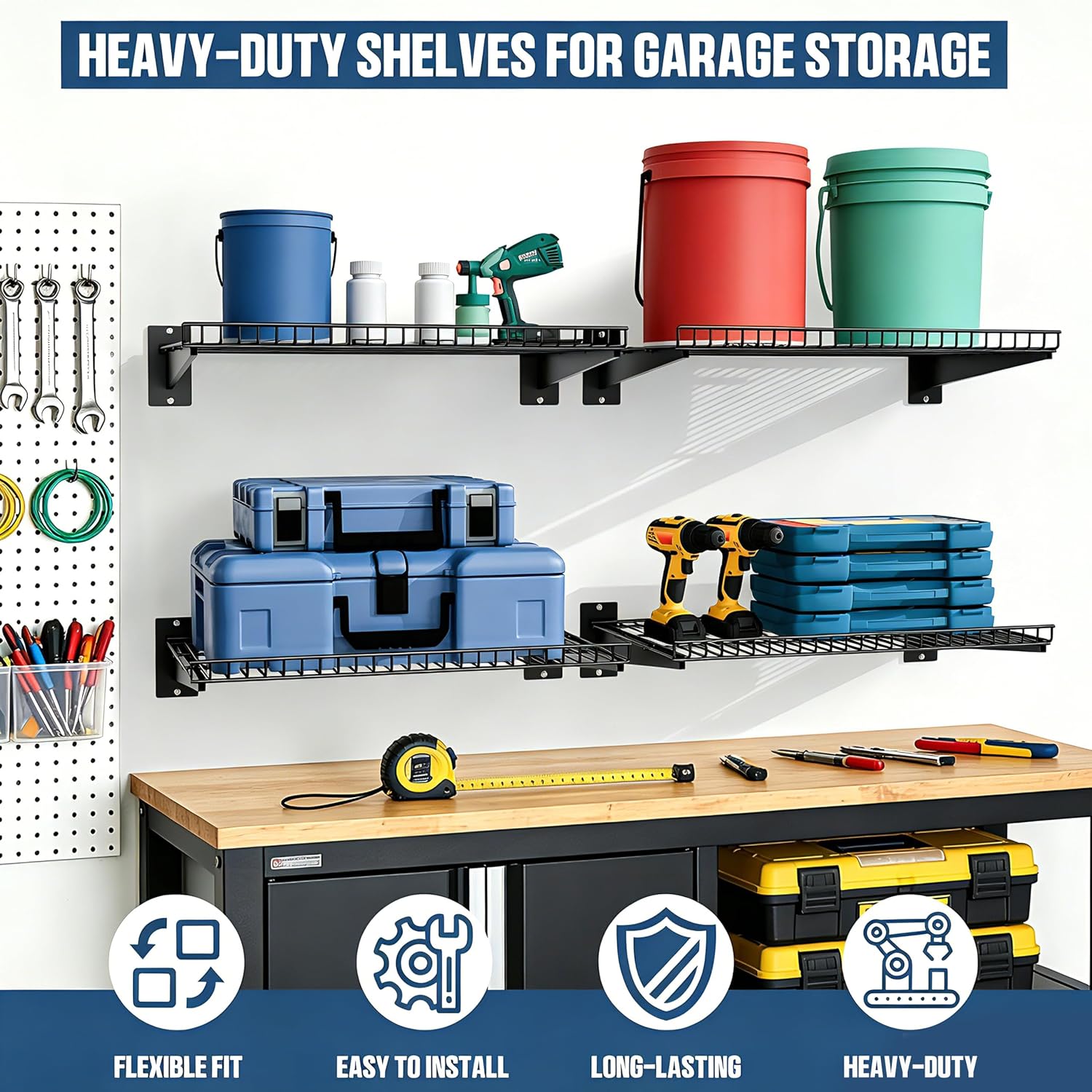 2 Pack Black Adjustable Wall Mount Garage Storage Shelves
