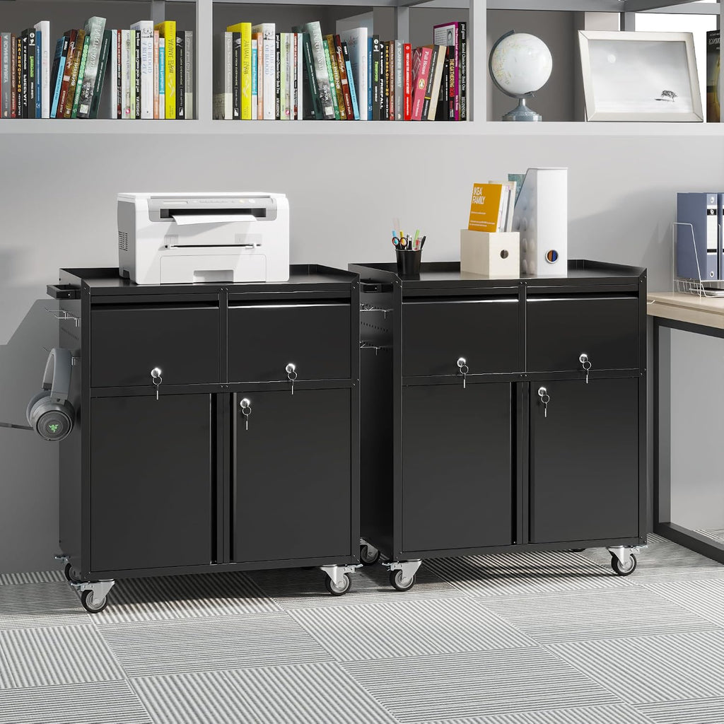Rolling Black Lockable Garage Cabinet