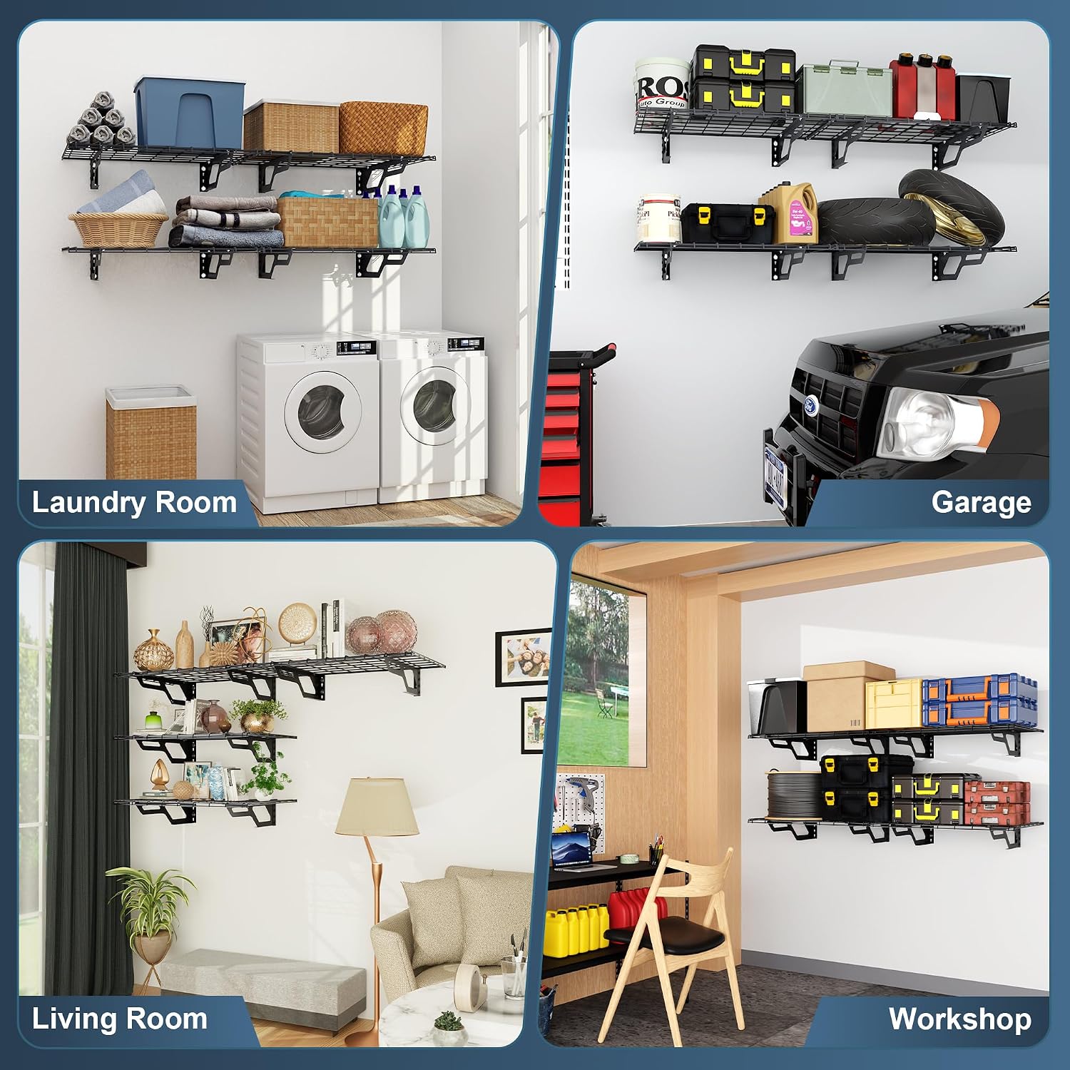 2pc Hammertone Garage Wall Storage Shelves