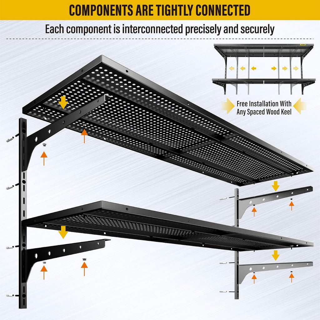 2pc Black 2-Tier Garage Wall Shelves