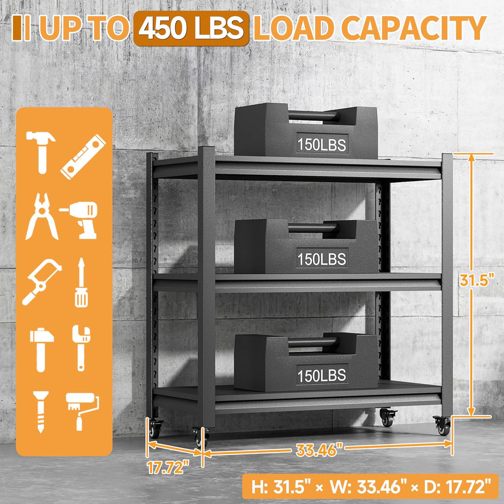 3-Tier Mobile Rolling Metal Workbench