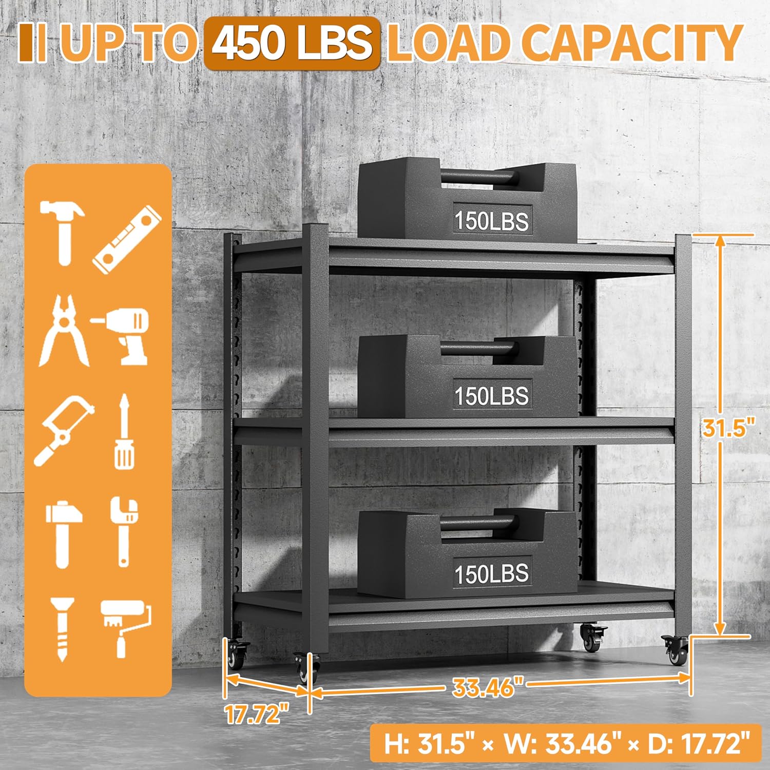 3-Tier Mobile Rolling Metal Workbench